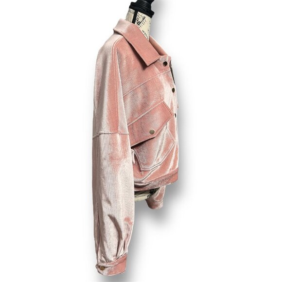 PrettyLittleThing 12 Pink Corduroy Cropped Snap Jacket Oversized Fall Y2K Boho - Picture 6 of 10